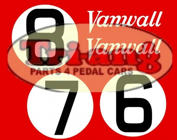 Tri-ang Vintage Grand Prix Vanwall Racer Set of 3 Racing Nubers & 2 Vanwall logo